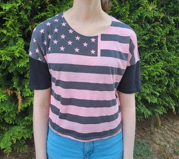Tee-shirt drapeau américain noir et rose fille taille 14 ans