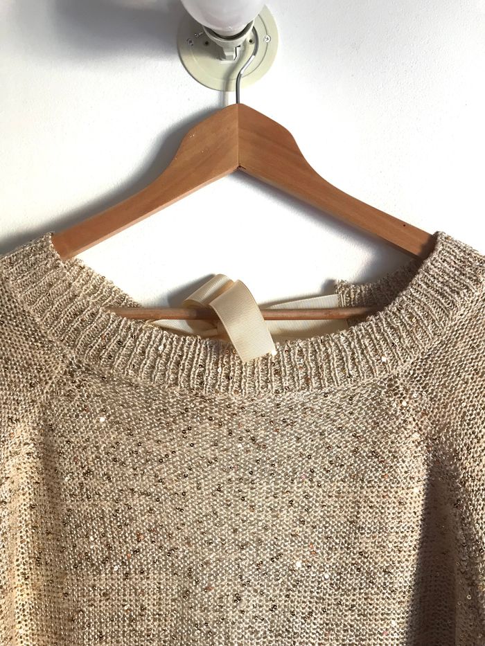 Pull beige à sequins et ouverture dans le dos taille unique - photo numéro 2