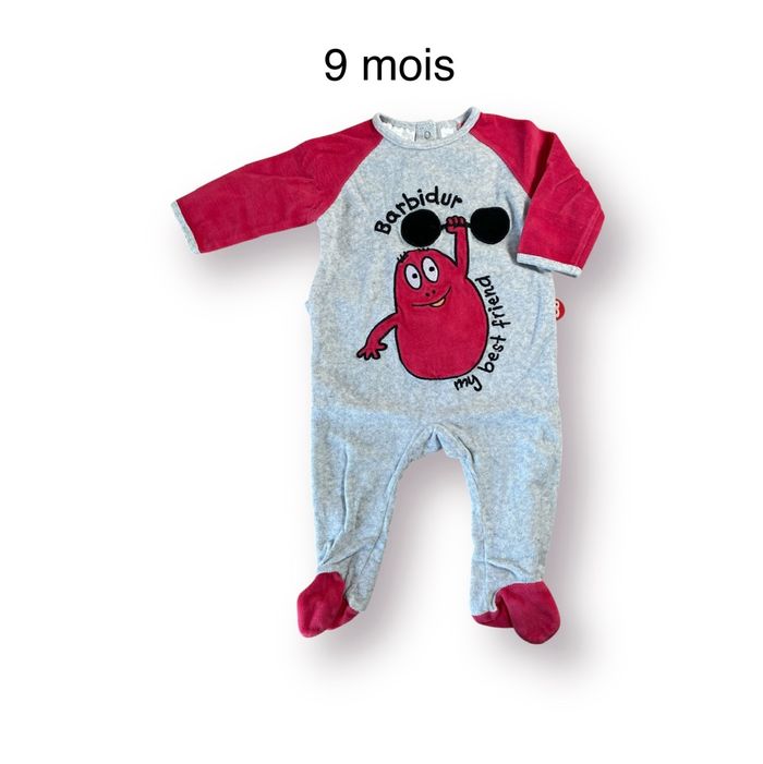 Barbapapa Pyjama Grenouillère gris et rose Taille 9 mois