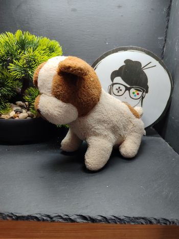 peluche chien assis ajena blanc marron crème ancien vintage Beige 