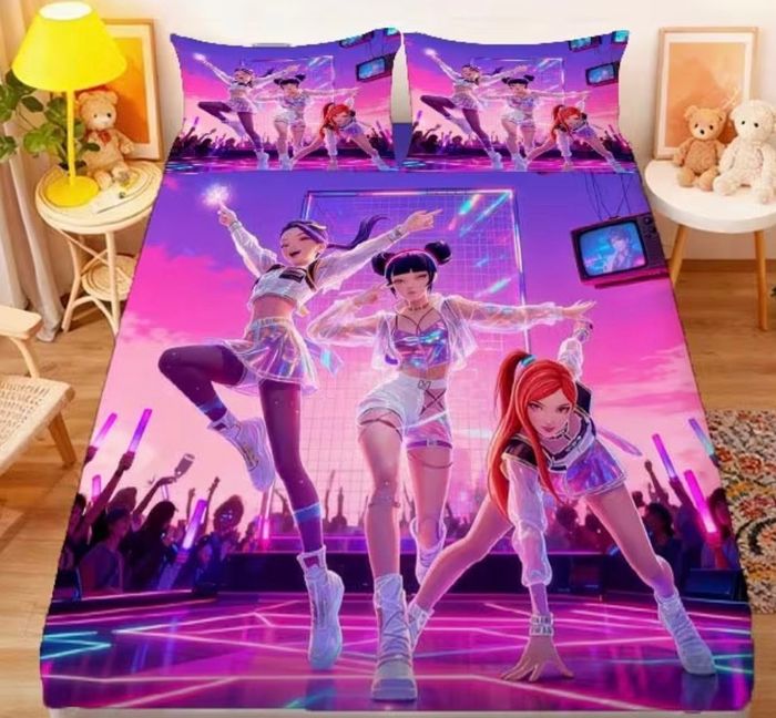 Drap lit avec élastique aux côtés pour matelas 1 pers 90 x 200 cm et 2 grandes taies d’oreiller KPOP - photo numéro 5