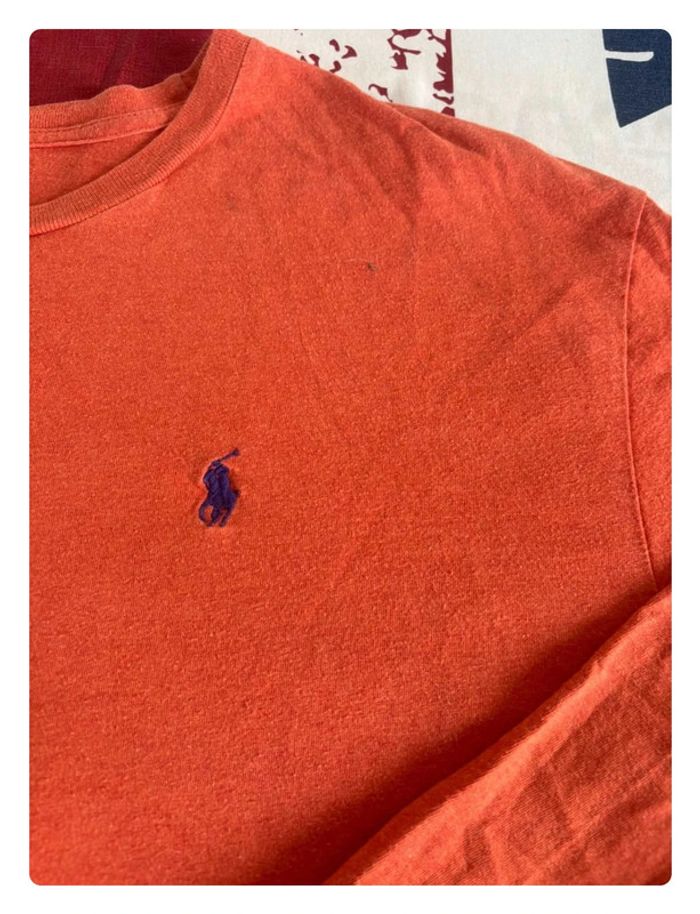 Sweat/ t-shirt manche longue Ralph Lauren taille L orange cavalier bleu marine - photo numéro 4
