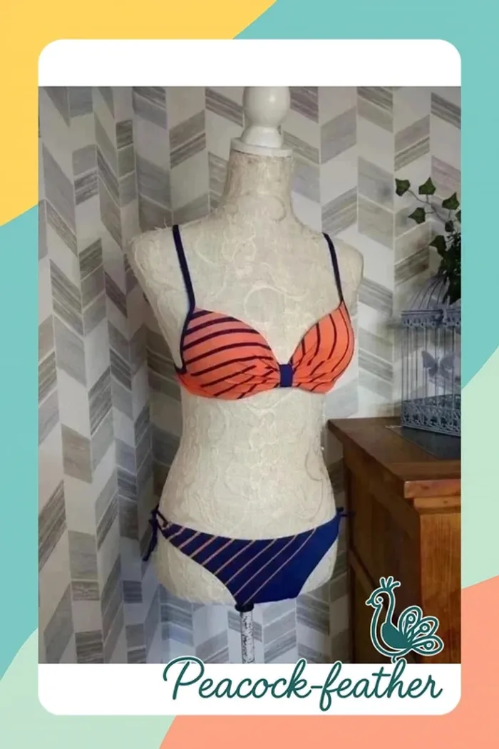 👙maillot de bain orange/bleu 36 push up 👙