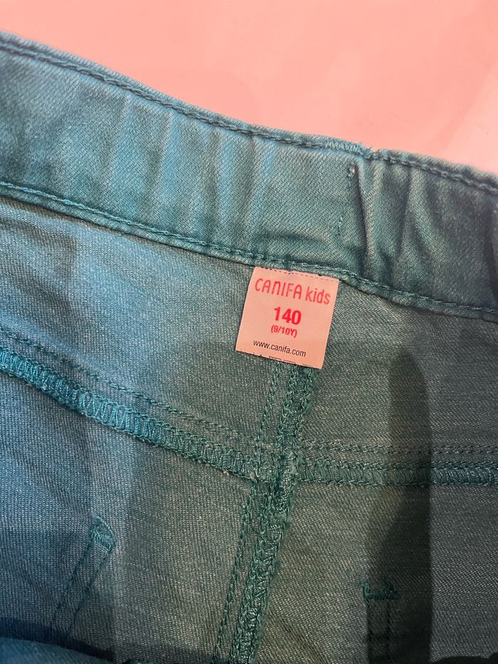 Jean réglable a la taille bleu turquoise bouton pression canifa 9/10 ans - photo numéro 4