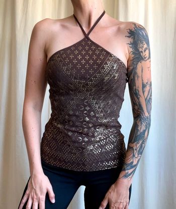 Top vintage marron pailleté à nouer y2k Coquette Summer Ibiza - Taille S