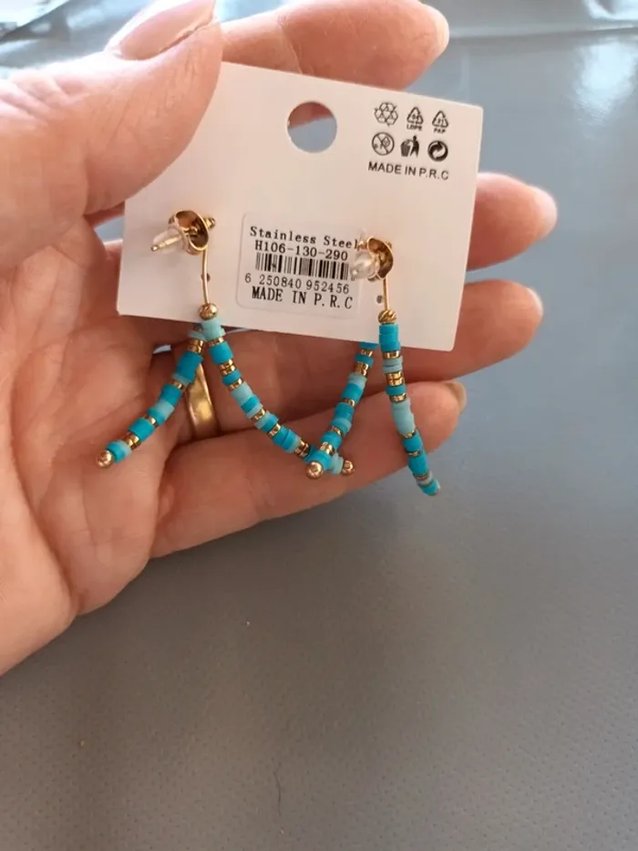 Boucle fantaisie bleu et doré - photo numéro 3