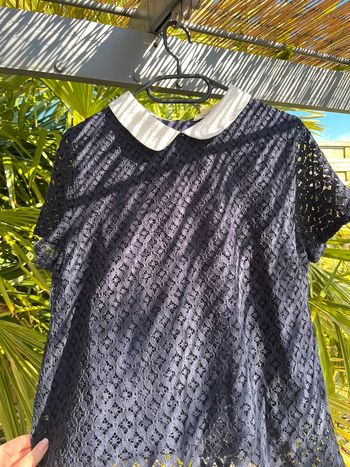 T-shirt bleu en dentelle avec col Y’coo Paris L