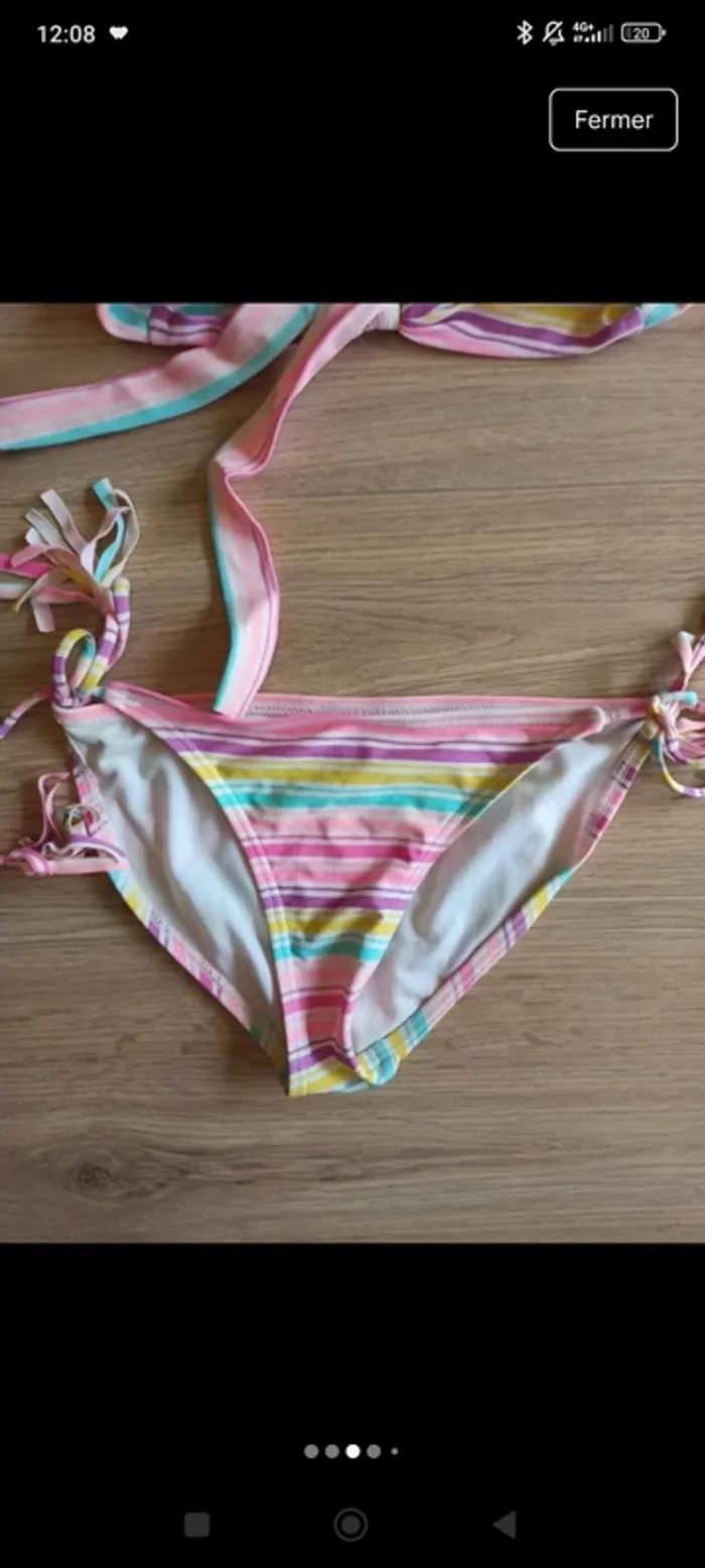 Maillot de bain rayé 2 pièces création française dag Adom 12 ans - photo numéro 3