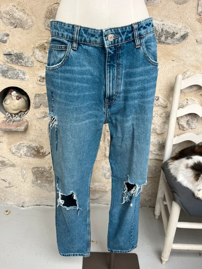 Zara - Jean droit skinny basic style destroy trous