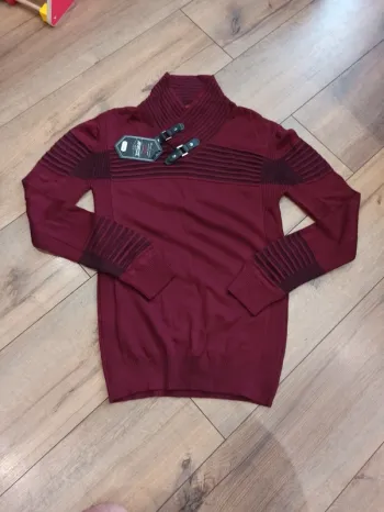 Pull bordeaux et noir homme manches longues XXL