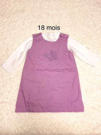 Ensemble robe chasuble lilas tee shirt 18m