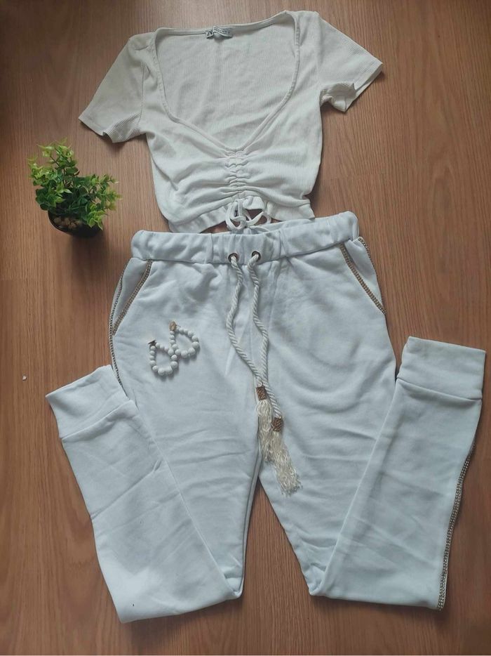 Pantalon jogging blanc avec strass T38 Princesse Boutique neuf 💭 - photo numéro 2
