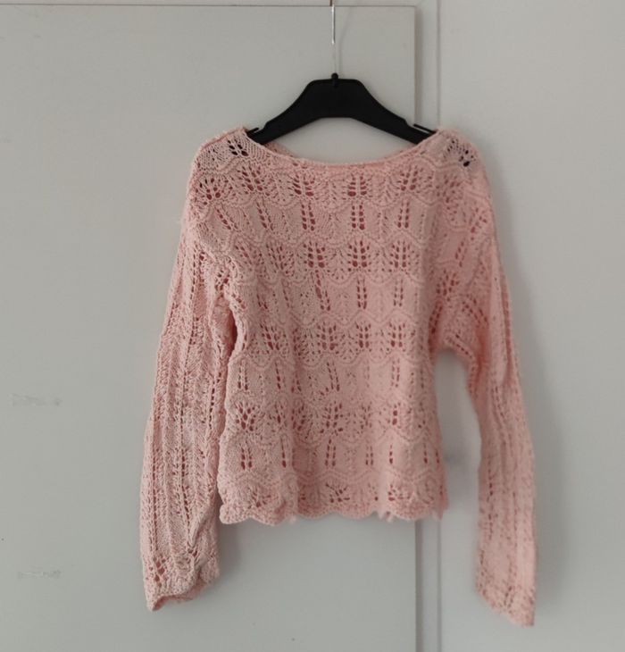 🧶 Pull fille 8 ans – Fait main couleur rose manche longue