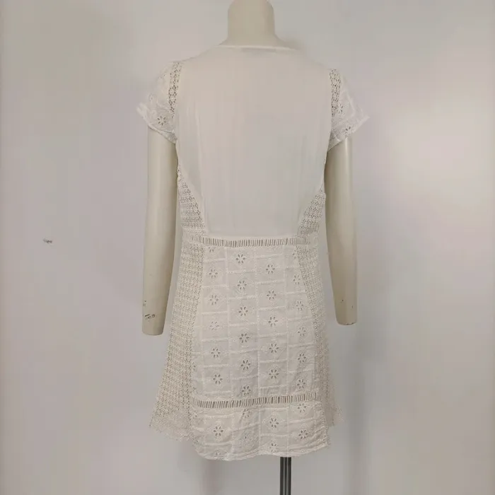 Robe blanche Broderie Anglaise - Zara Trafaluc 100% Coton doublure Viscose - A204 - photo numéro 7