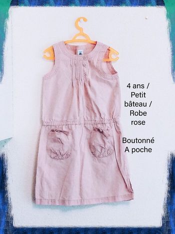 4 ans petit bâteau robe rose boutonnés avec poches print été /Excellent état