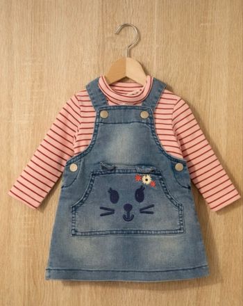 Ensemble robe en jeans et haut à rayures 6 mois 