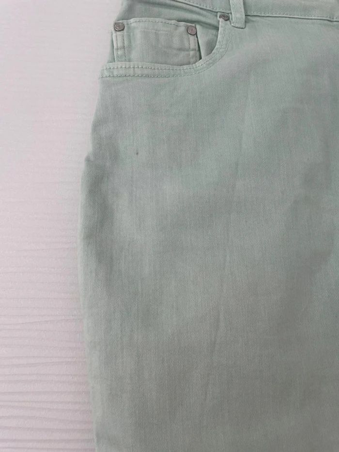 Jupe en jean vert d'eau turquoise menthe droite avec poches unie basique simple - photo numéro 3