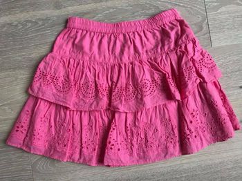 Jupe volantée fille Tex 10 ans rose broderies anglaises été