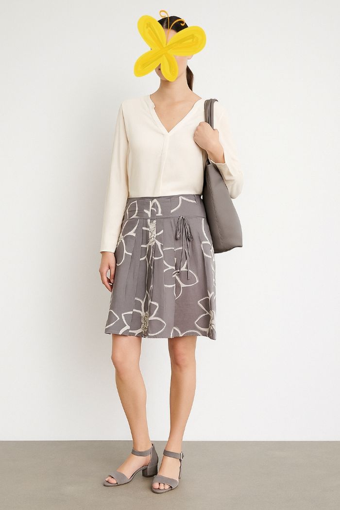 Esprit Jupe Plissée TFr38 -Gris & Crème - Impression Floral sur fond uni en TBE - photo numéro 2