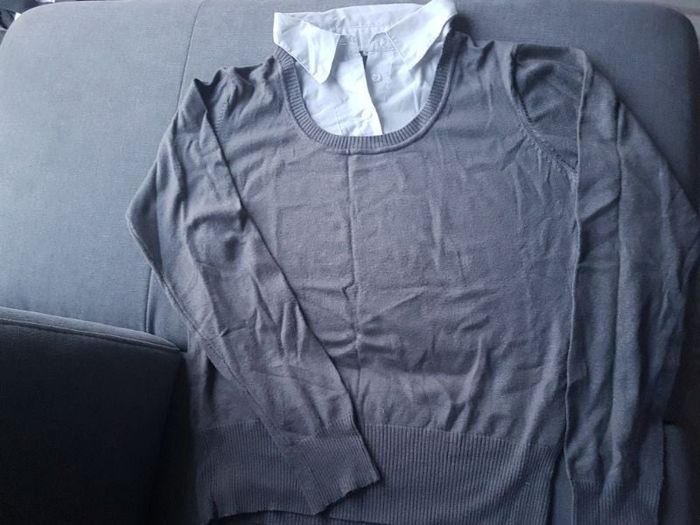 Pull femme gris à col chemise 38/40