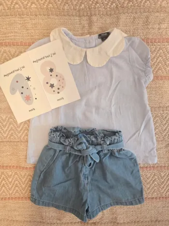 Ensemble blouse avec col claudine et short jean 18 mois kiabi