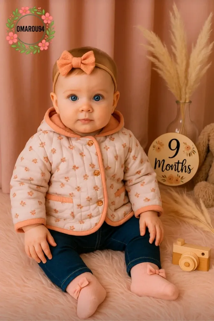 Manteau fleuri et bandeau cheveux sergent major fille 9 mois 🎀