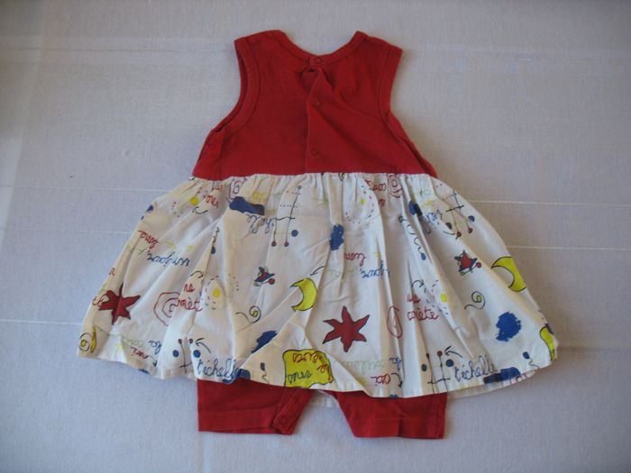 COMBI ROBE ÉCRUE A MOTIFS ET ROUGE BÉBÉ FILLE "CANARI" - 18 MOIS - n°01 - photo numéro 3