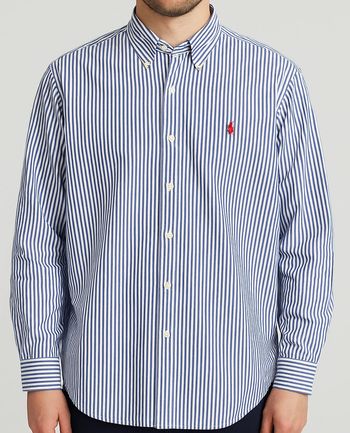 Chemise Ralph Lauren rayée bleu/blanc logo rouge brodé – Taille XXL (équivaut à un XL/Large ample)