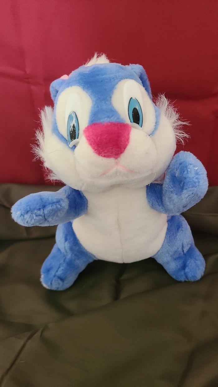 LAPIN DOUDOU BLEU BEIGE ANCIEN VINTAGE PELUCHE - photo numéro 2