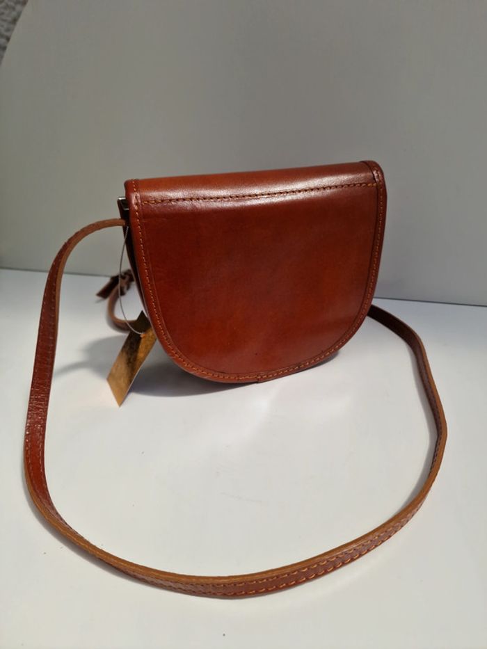 Sac Bandoulière Vintage Cuir Véritable Camel Vera Pelle - photo numéro 8