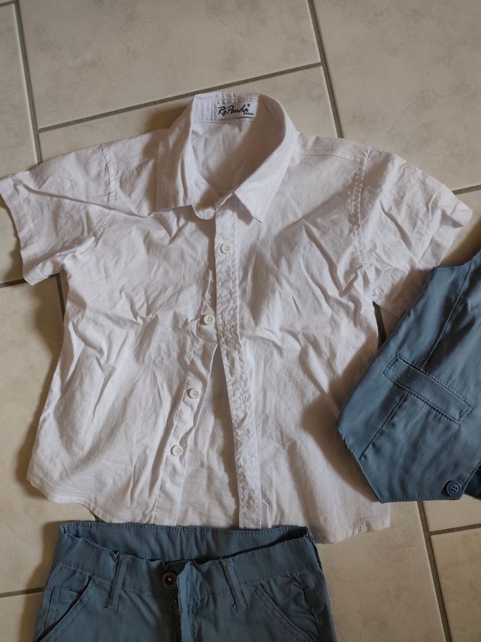 Ensemble cérémonie / mariage / baptême 
short + chemise manches courtes+ gilet + noeud papillon - photo numéro 3