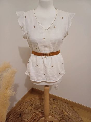 T-Shirt blanc avec cœurs dorés Maëlle taille S/M 36/38