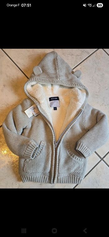 (Neuf non porté) 🏷🥰💙CHAUD  superbe gilet zippé tricot et sherpa 36mois garçon 💙🥰