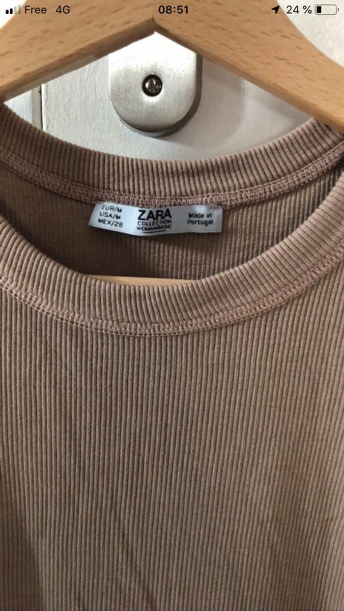 T-shirt côtelé beige nude Zara - photo numéro 3