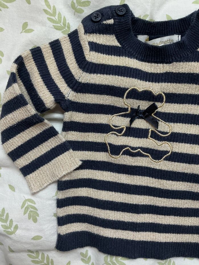 pull léger cotelé marine et beige à paillettes lulu castagnette 3 mois - photo numéro 6