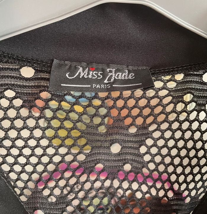 Chemise/blouse à manches courtes noire transparente, taille L, marque Miss Jade - photo numéro 2