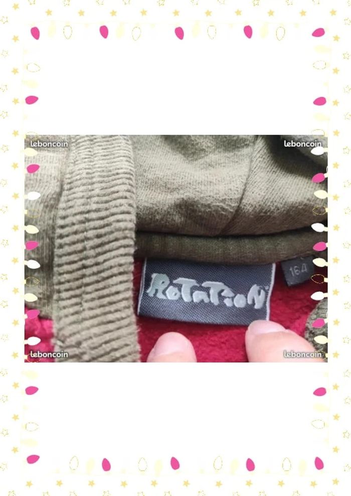 Sweat à capuche rotation rouge et kaki 164 CM soit 14 ans - photo numéro 2