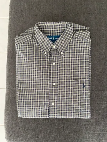 Chemise Ralph Lauren Authentique – Taille L – Carreaux bleu marine & beige