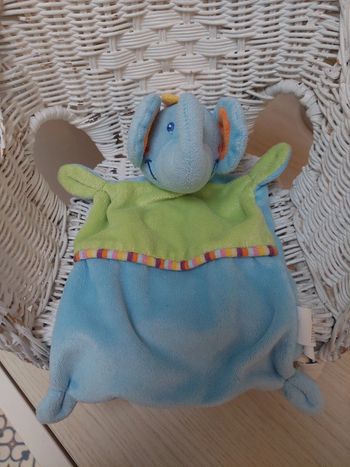 Nicotoy - doudou éléphant bleu et vert
