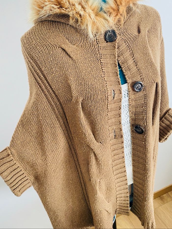 Veste Poncho Capuche Camel - photo numéro 5