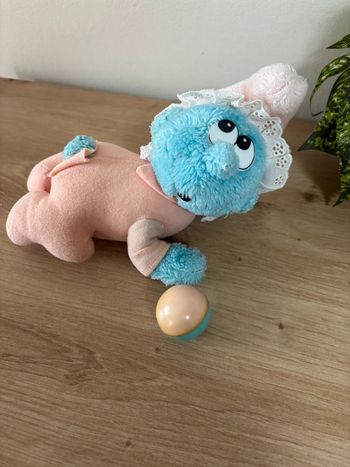 Peluche vintage bébé schtroumpfs rose bleu hochet peyo 1983