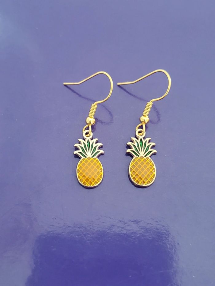 Boucles d'oreilles ananas jaune verte et dore