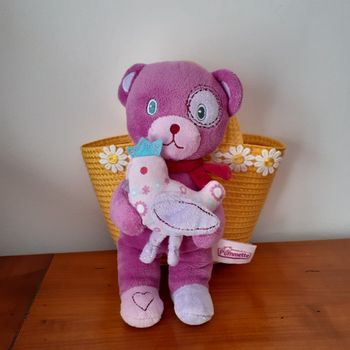 Pommette: Doudou-Peluche Ourson & Petit Oiseau