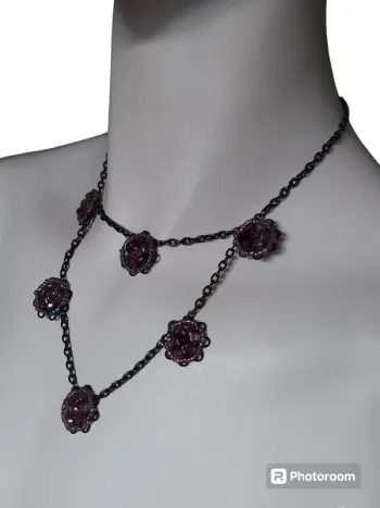 Collier necklace fantaisie chic perle rose ancien retro fleurs flower