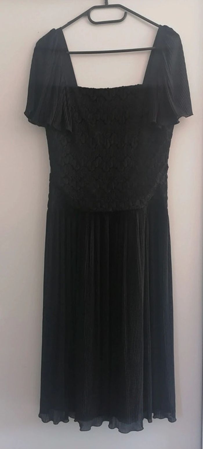 Robe longue noir Vintage dentelle plissée Taillr 40 Cocktail Hoffmann - photo numéro 10