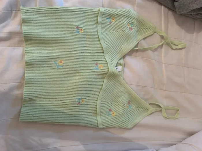 Débardeur crop top vert SHEIN fleuris M 38 - photo numéro 4
