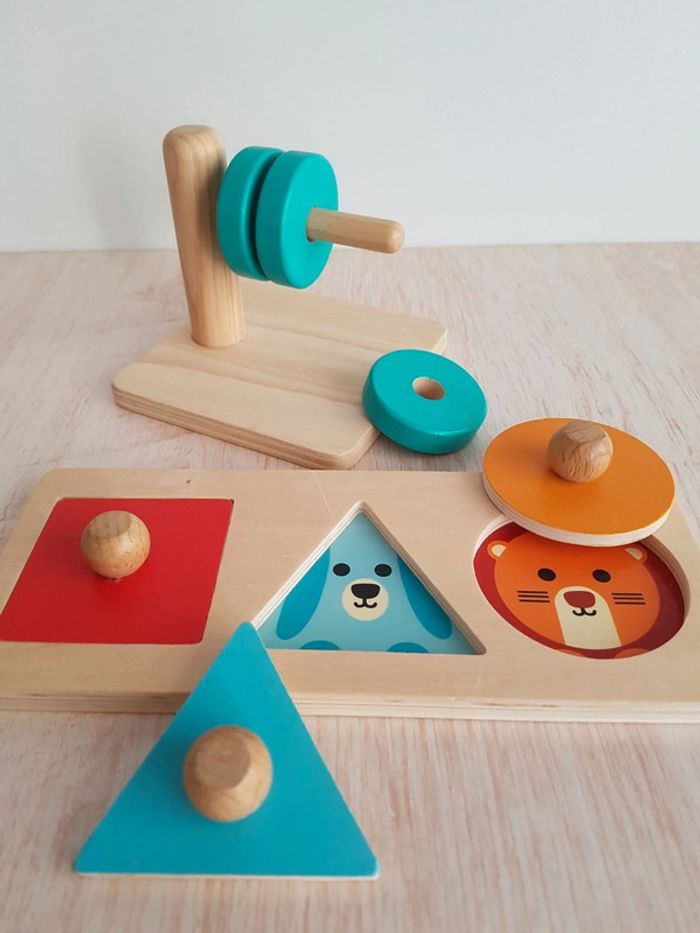 Puzzle trio Djeco et jeu disques à enfiler en bois - photo numéro 18