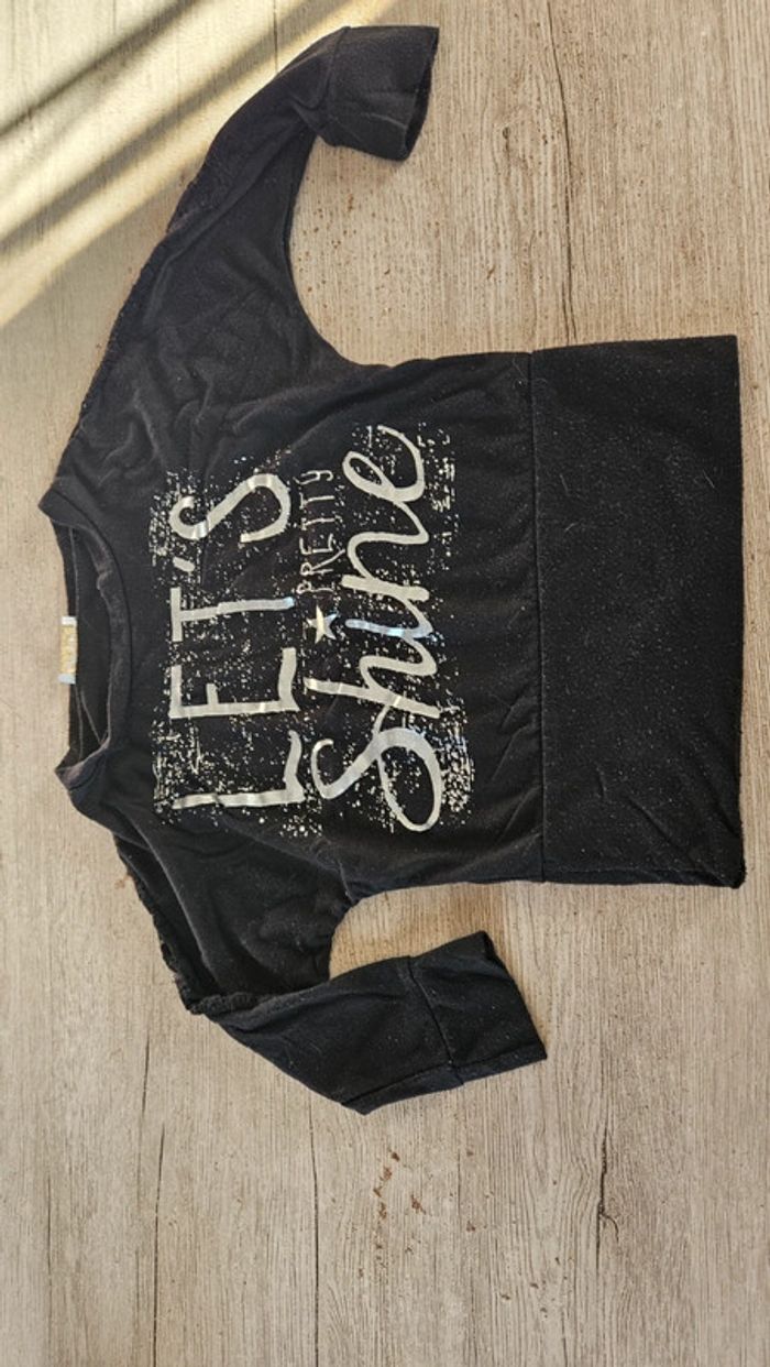 Blouse à manches 3/4 noir avec inscriptions argentée, LPC Girls, 6/8 ans - photo numéro 2