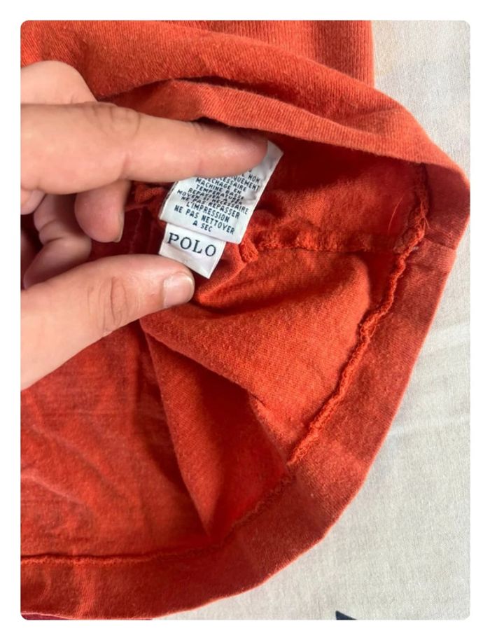 Sweat/ t-shirt manche longue Ralph Lauren taille L orange cavalier bleu marine - photo numéro 10