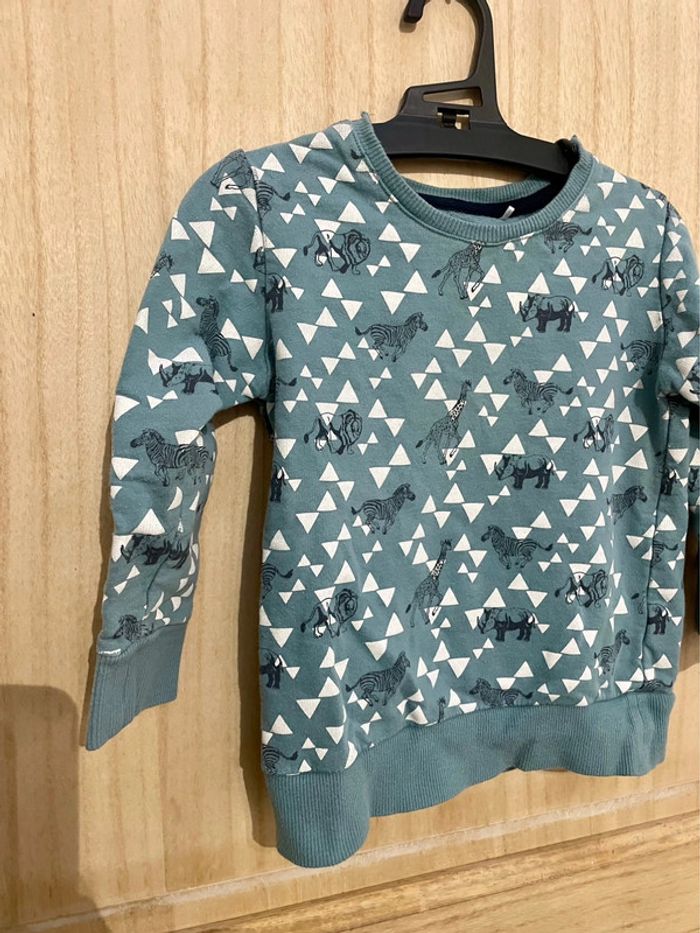 Sweat bleu vert animaux de la savane triangle 2/3 ans - photo numéro 2